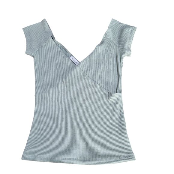 abbeline Women's Medium Ribbed Wrap Top Cap Sleeves in Sage - Picture 1 of 9